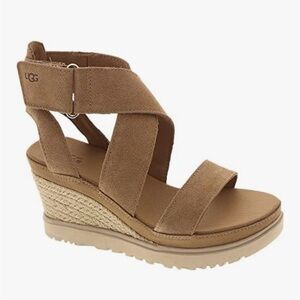 UGG Women's Beige Suede Wedge Sandals